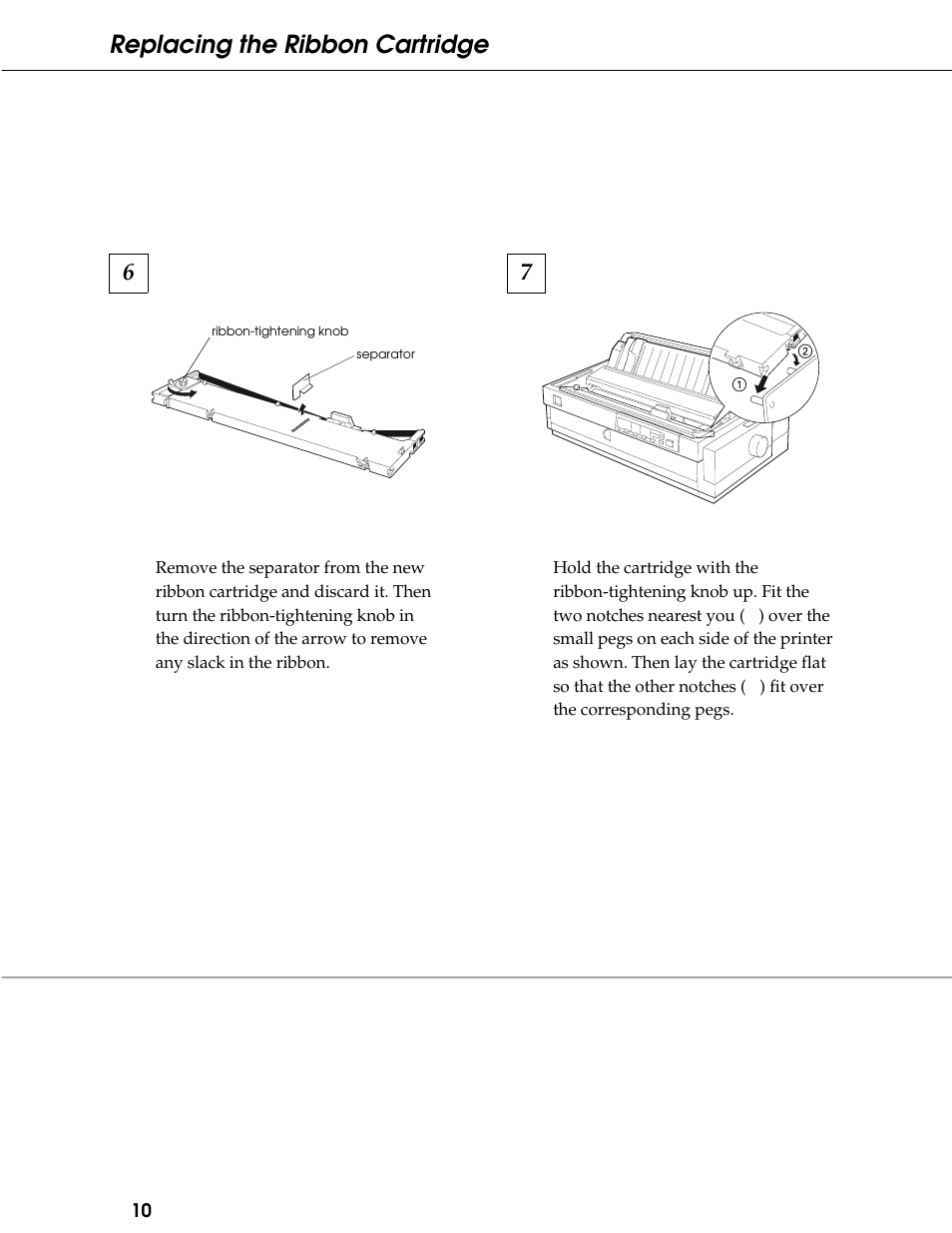 Replacing the ribbon cartridge | Epson 9-Pin Dot Matrix Printer FX-2180 User Manual | Page 10 / 16