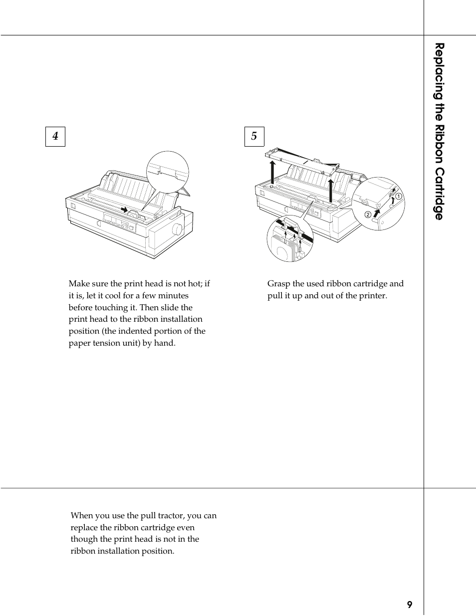 Replacing the ribbon cartridge 4 5 | Epson 9-Pin Dot Matrix Printer FX-2180 User Manual | Page 9 / 16