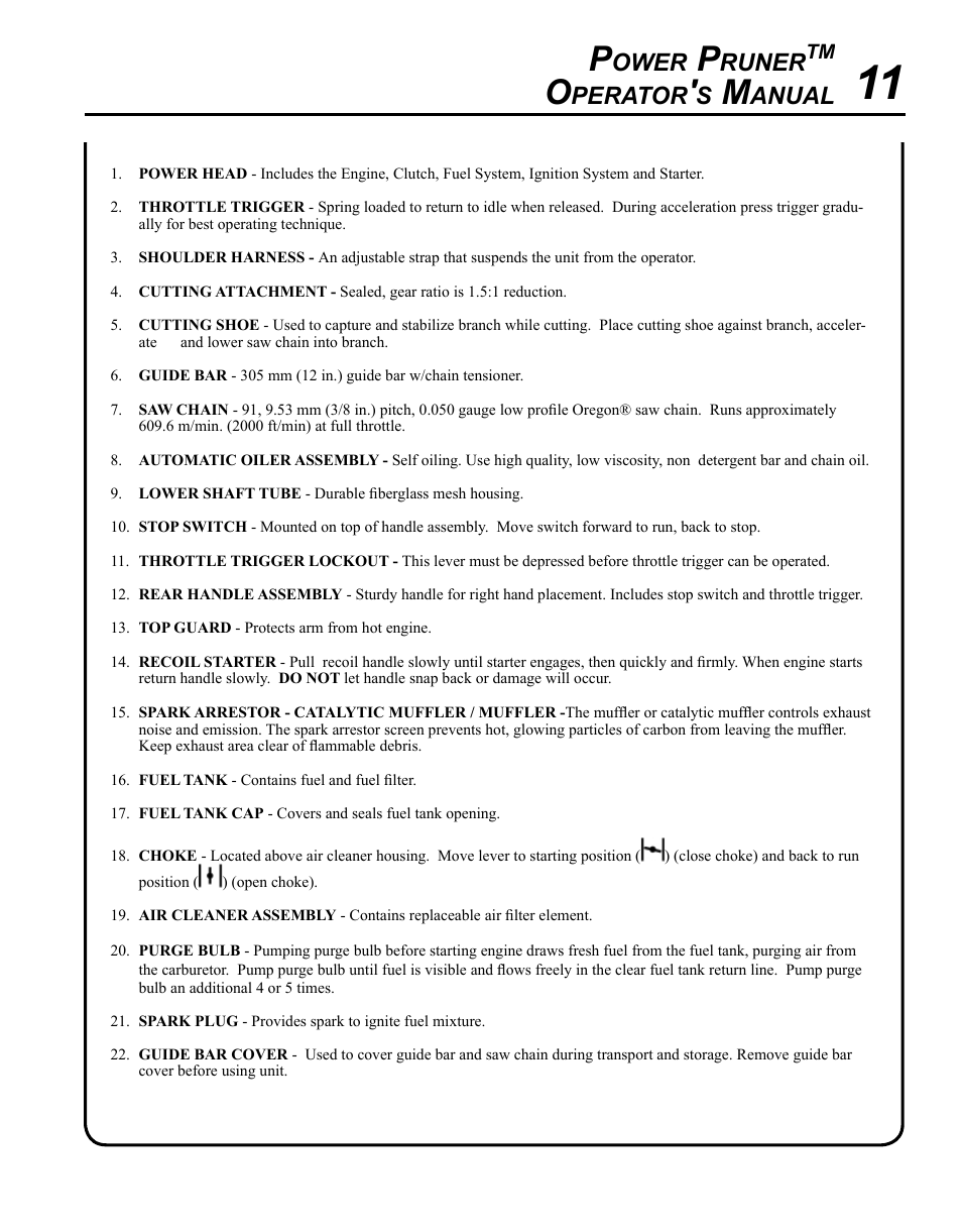 Ower, Runer, Perator | Anual | Echo PPT-265S User Manual | Page 11 / 40