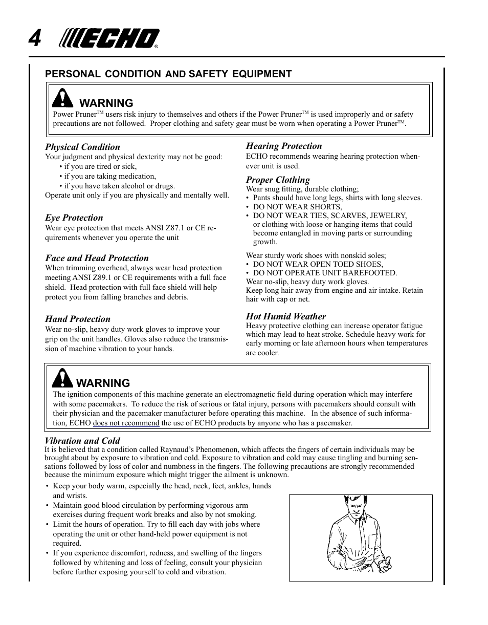 Warning | Echo PPT-265S User Manual | Page 4 / 40