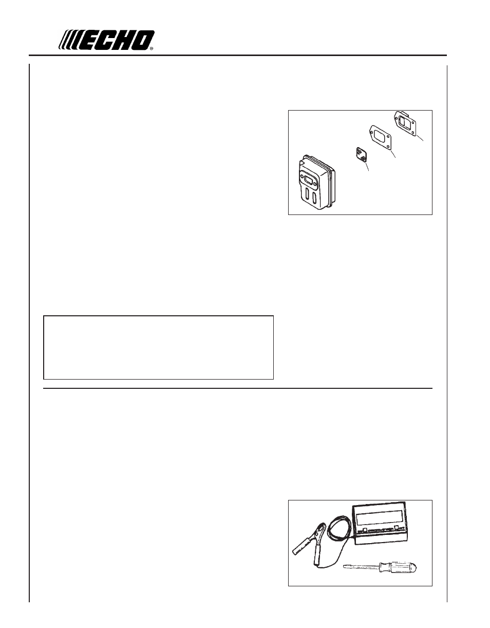 Cylinder exhaust port, Engine break-in, High altitude adjustment | Echo PE-230 User Manual | Page 20 / 28