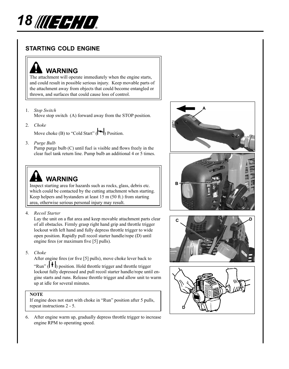 Warning | Echo PPF-280 User Manual | Page 18 / 36