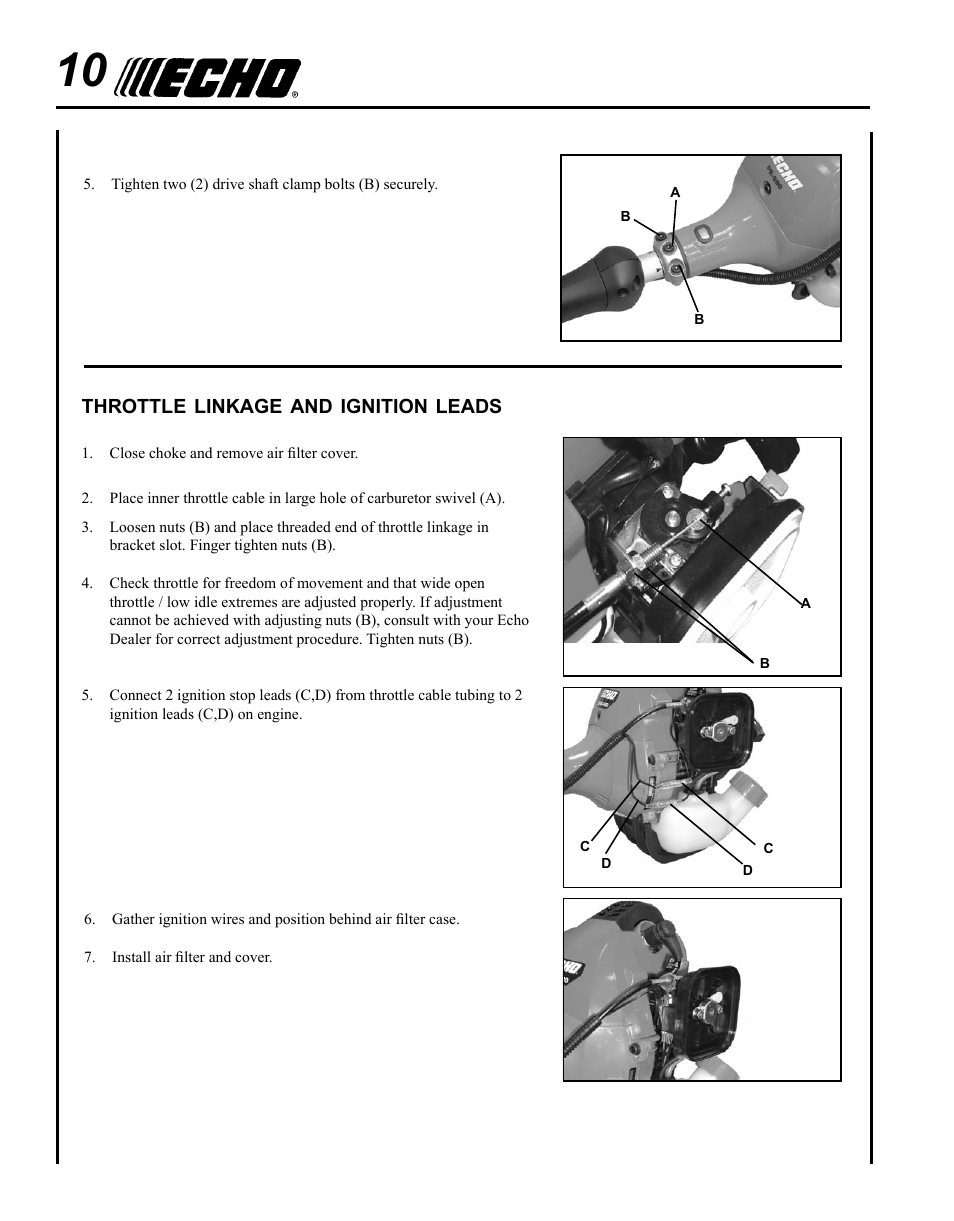 Throttle linkage and ignition leads | Echo PE-280 User Manual | Page 10 / 32