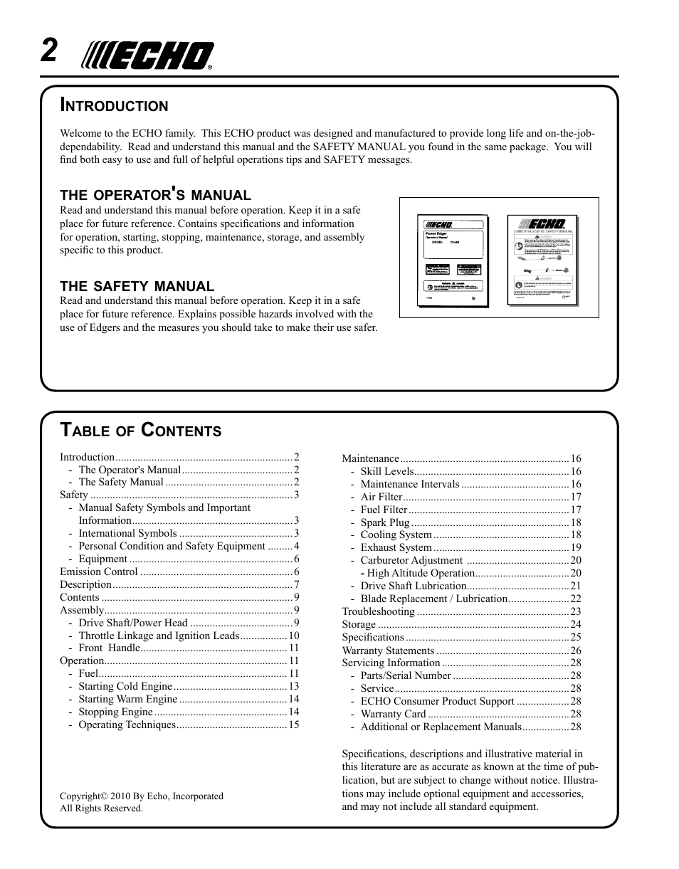 Echo PE-280 User Manual | Page 2 / 32