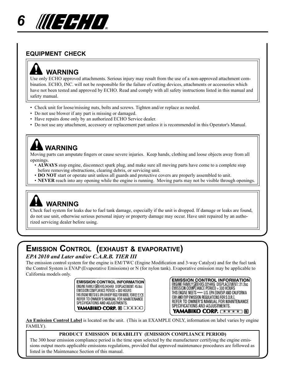 Emission control (exhaust & evaporative) | Echo PB-620ST User Manual | Page 6 / 28