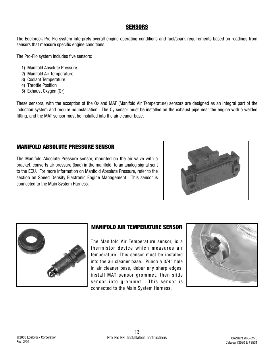 Sensors, Manifold absolute pressure sensor, Manifold air temperature sensor | Edelbrock 3530 User Manual | Page 13 / 33