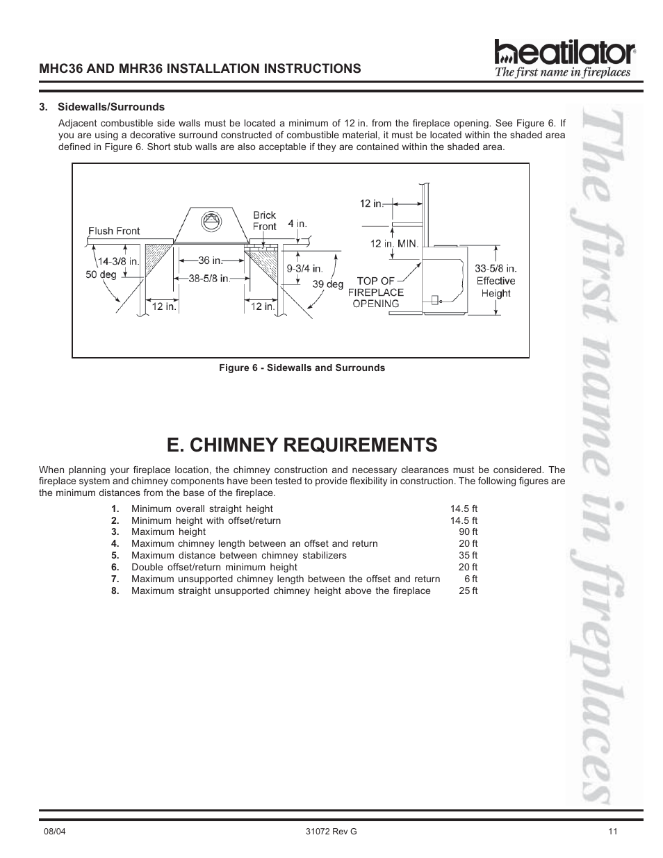 E. chimney requirements, Mhc36 and mhr36 installation instructions | Heart & Home Collectables MHR36 User Manual | Page 11 / 28