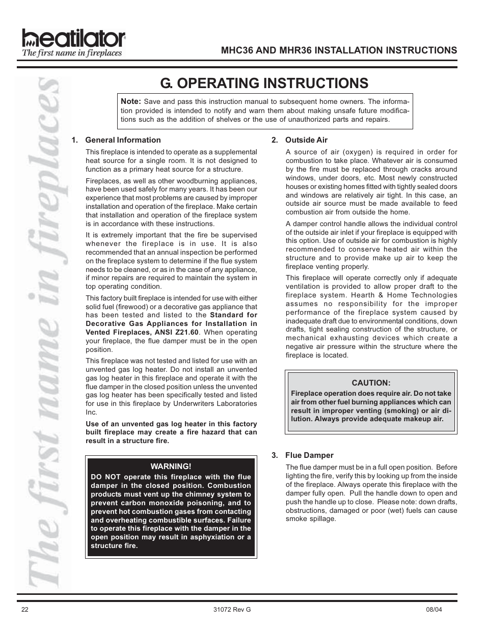 G. operating instructions | Heart & Home Collectables MHR36 User Manual | Page 22 / 28