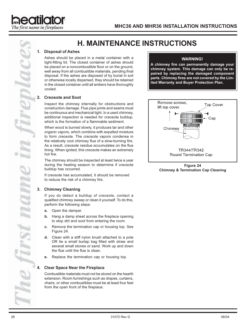 H. maintenance instructions | Heart & Home Collectables MHR36 User Manual | Page 26 / 28