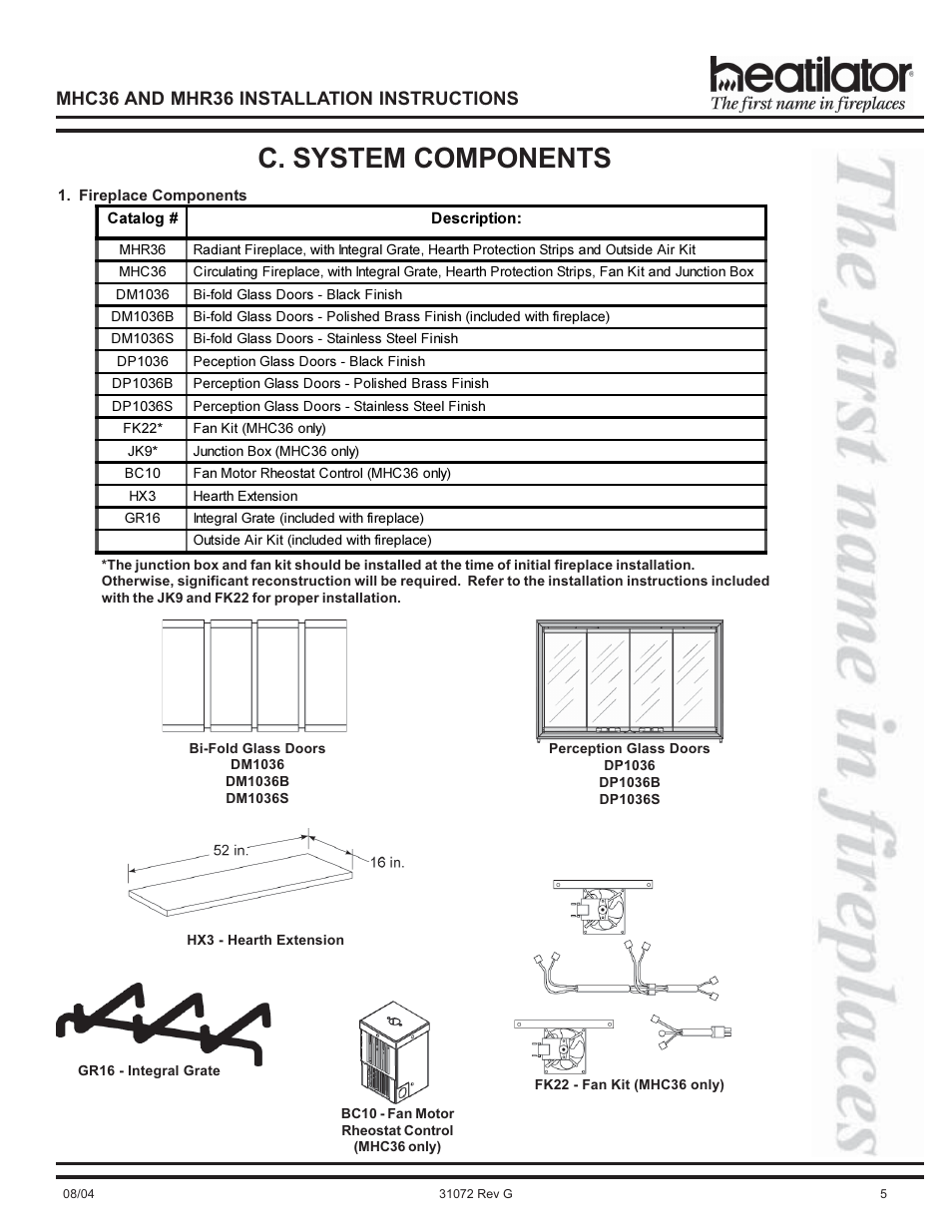 C. system components, Mhc36 and mhr36 installation instructions | Heart & Home Collectables MHR36 User Manual | Page 5 / 28