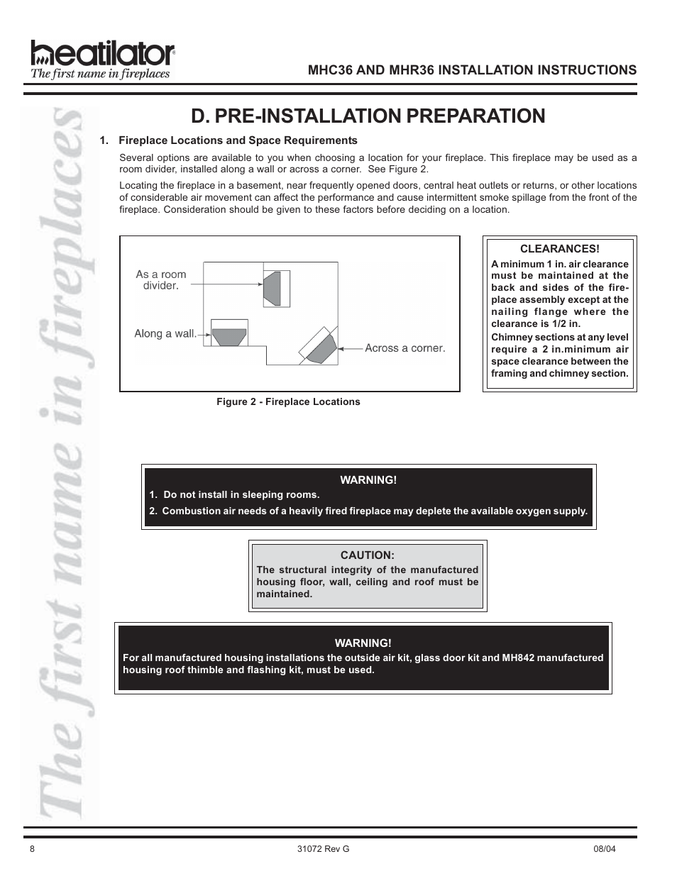 D. pre-installation preparation | Heart & Home Collectables MHR36 User Manual | Page 8 / 28