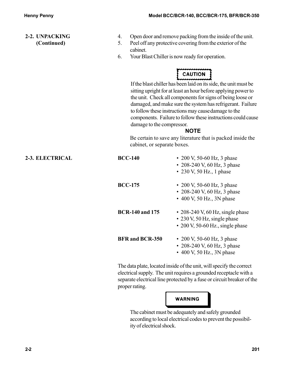 Henny Penny BCC/BCR-140 User Manual | Page 8 / 39