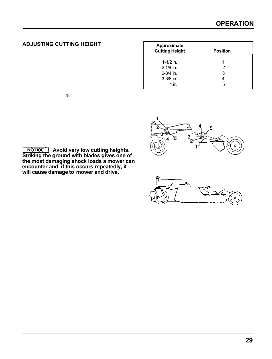 Adjusting cutting height, Operation | HONDA MM60 User Manual | Page 30 / 59
