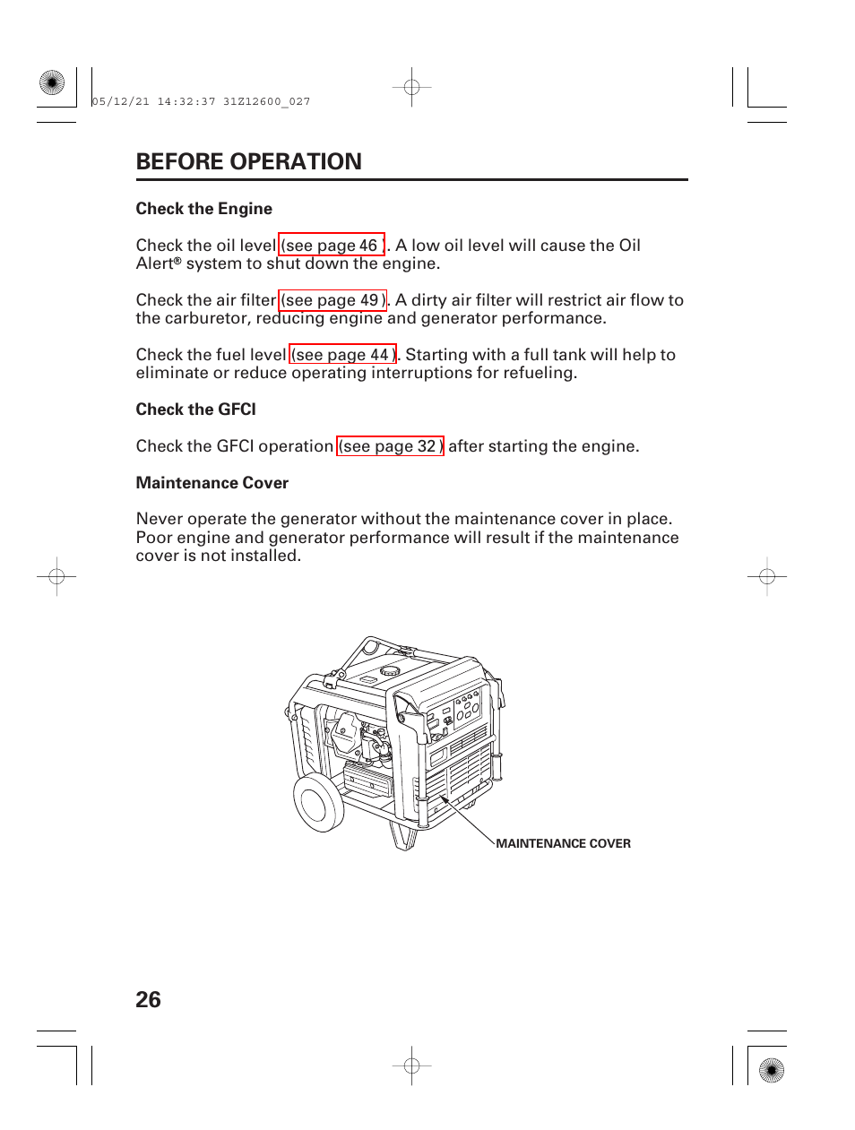 26 before operation | HONDA EB7000i User Manual | Page 28 / 92