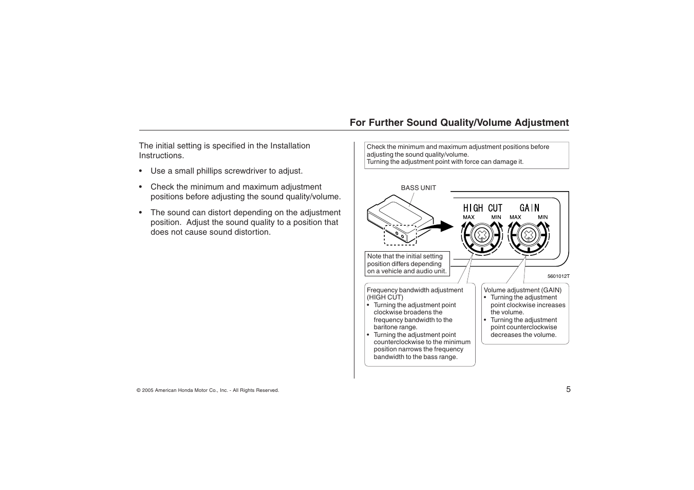 HONDA Bass Speaker System 08B54-SNA-1000-81 User Manual | Page 5 / 7