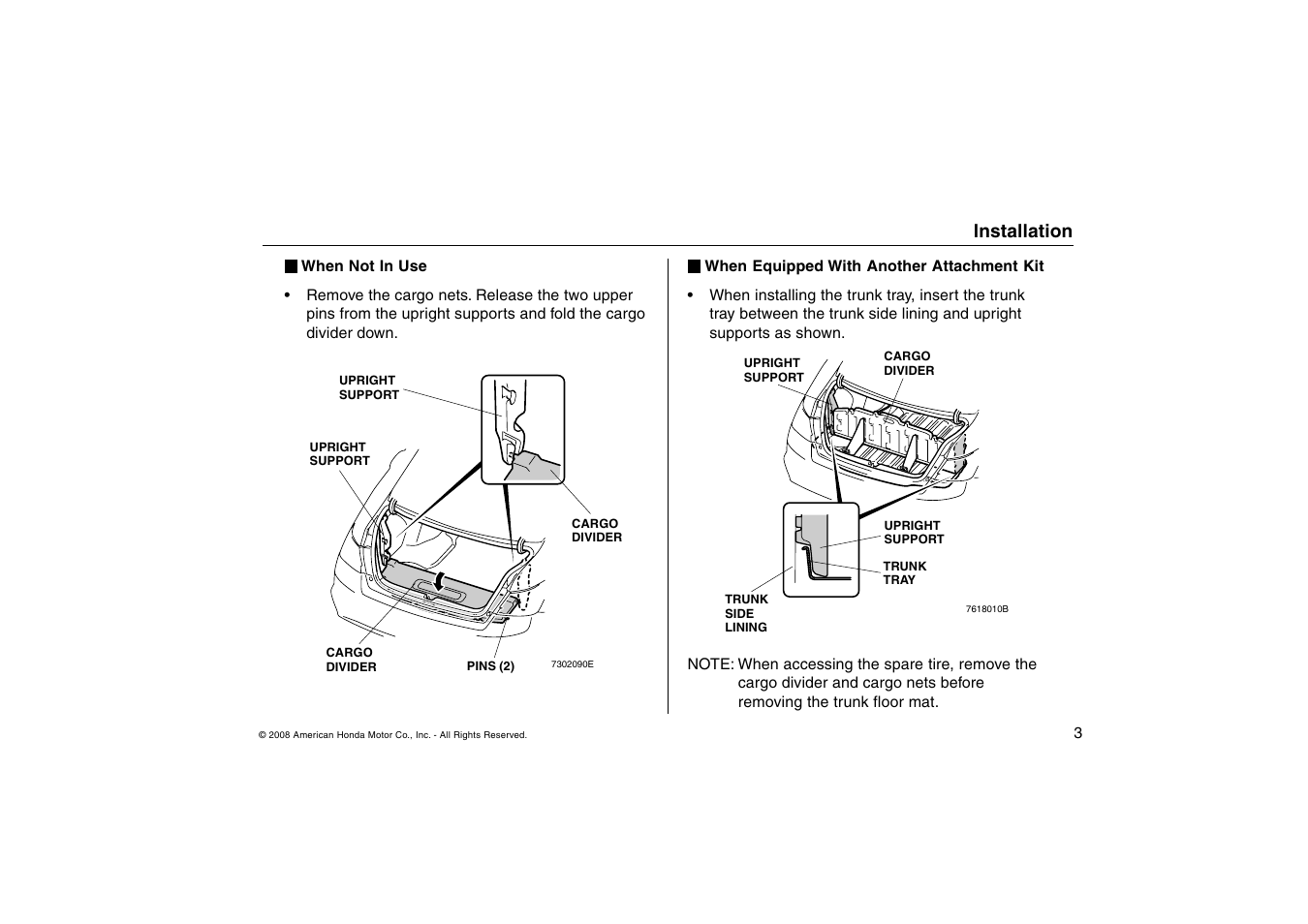 Lnstallation | HONDA 2008 Accord Cargo Management User Manual | Page 3 / 4