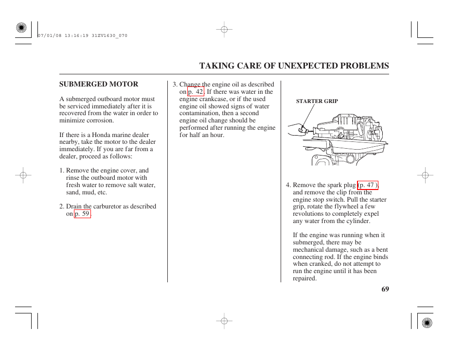 Submerged motor | HONDA Outboard Motor BF5A User Manual | Page 71 / 95