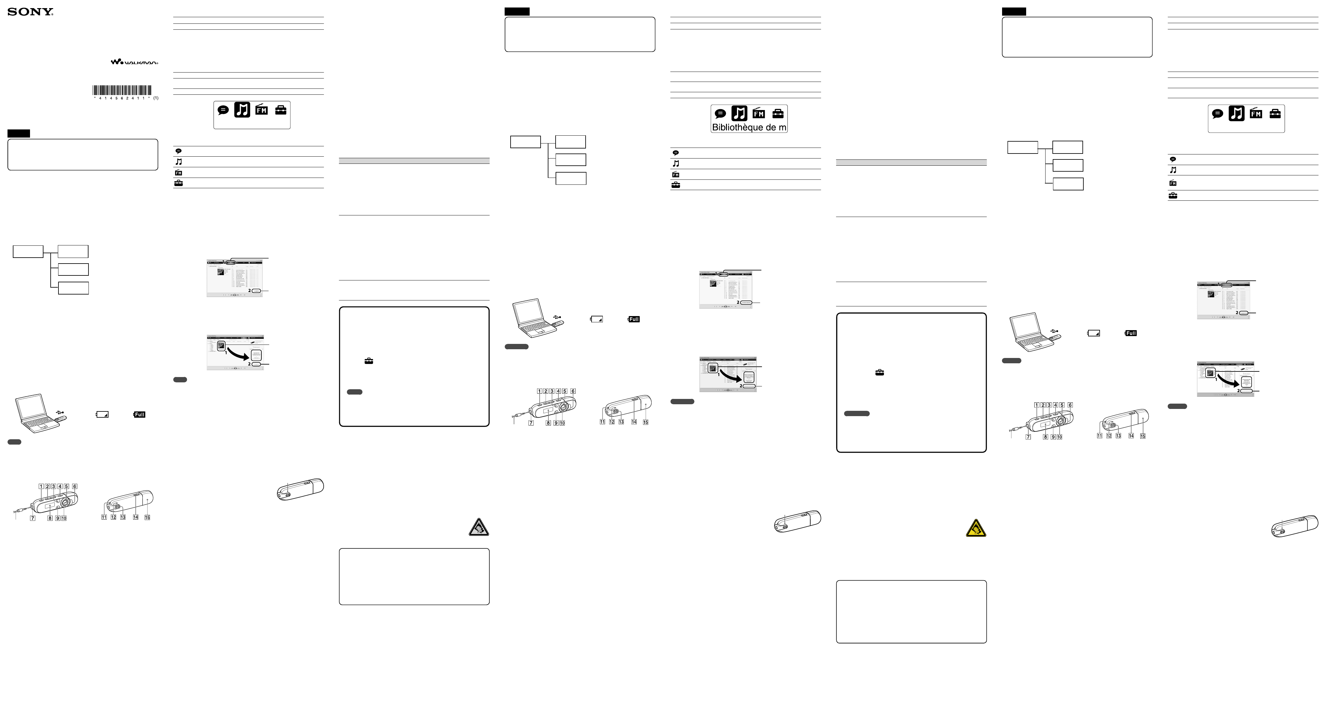 Sony NWZ-B143 User Manual | 2 Pages