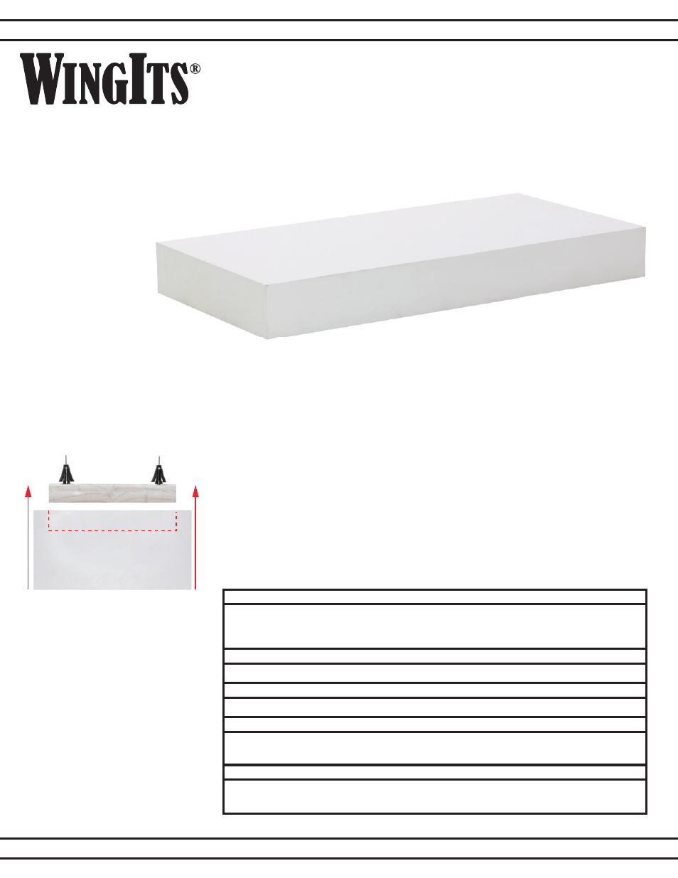 WINGITS FLOATING Shelf WFS User Manual | 2 pages