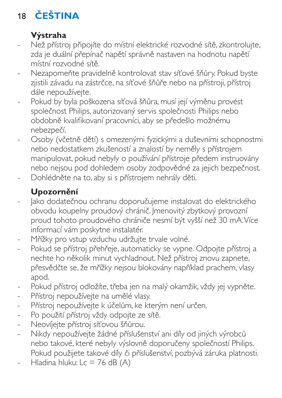 Výstraha, Upozornění | Philips HP 4940 User Manual | Page 18 / 96