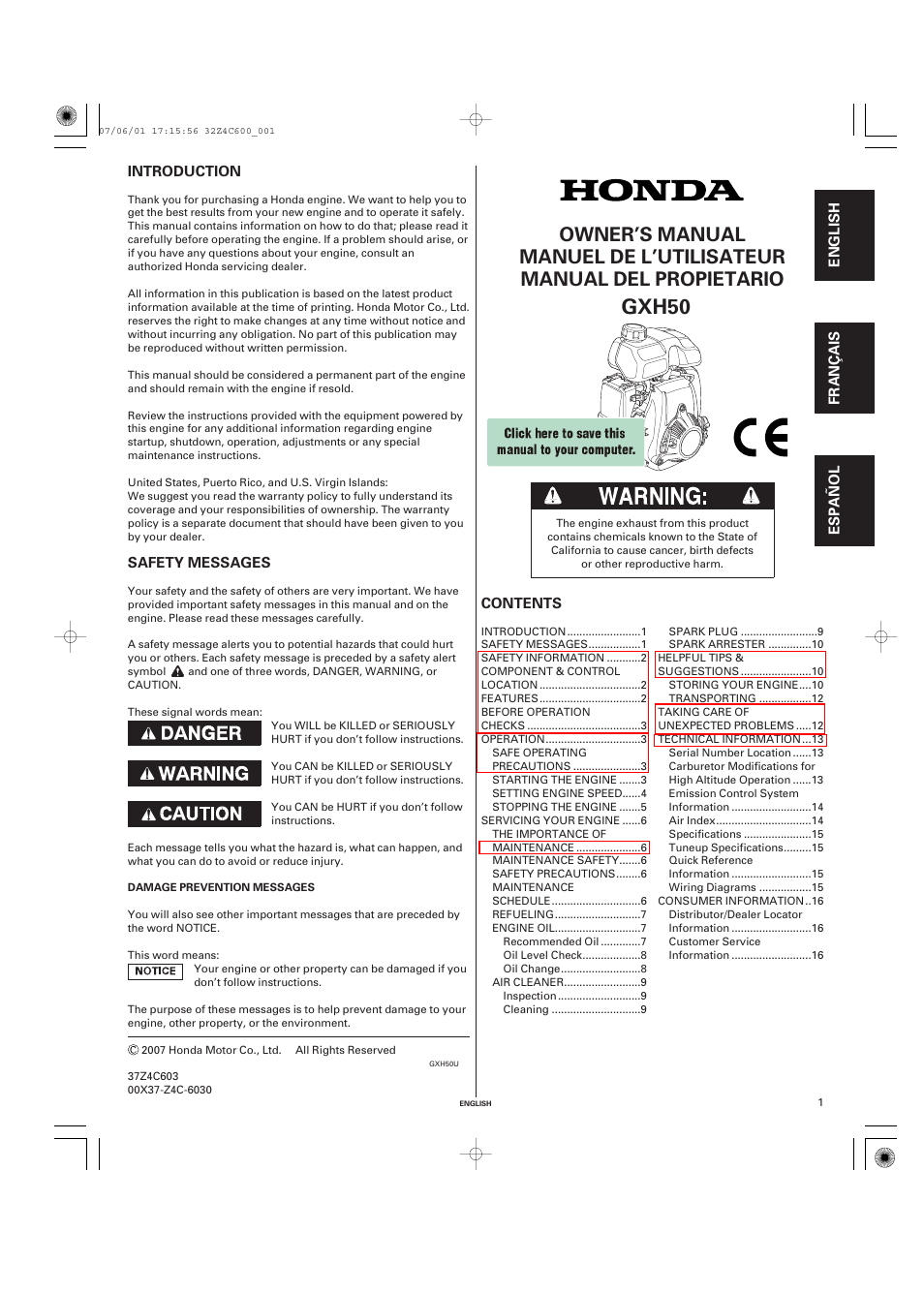 HONDA GXH50 User Manual | 48 pages