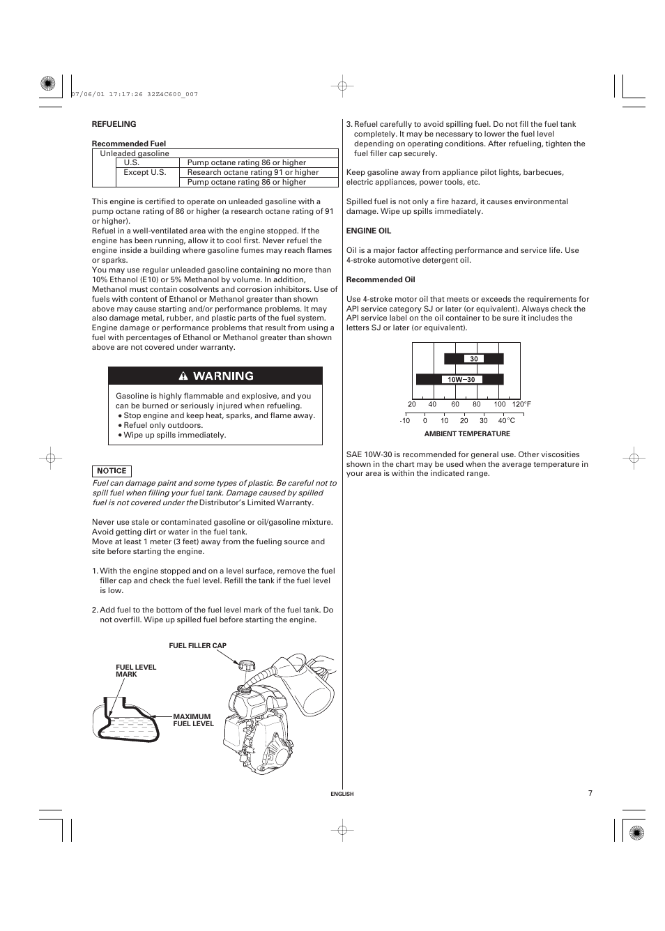 Refueling, Recommended fuel, Engine oil | Recommended oil | HONDA GXH50 User Manual | Page 7 / 48