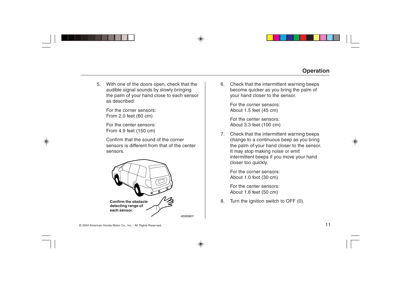 HONDA Backup Sensors 08V67-SHJ-1000-81 User Manual | Page 11 / 16