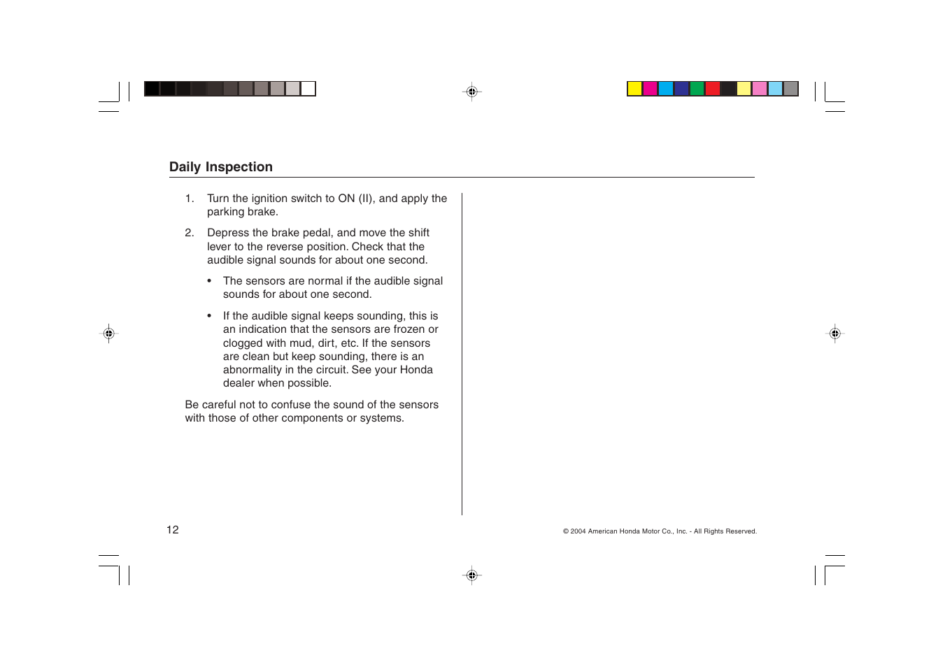 HONDA Backup Sensors 08V67-SHJ-1000-81 User Manual | Page 12 / 16