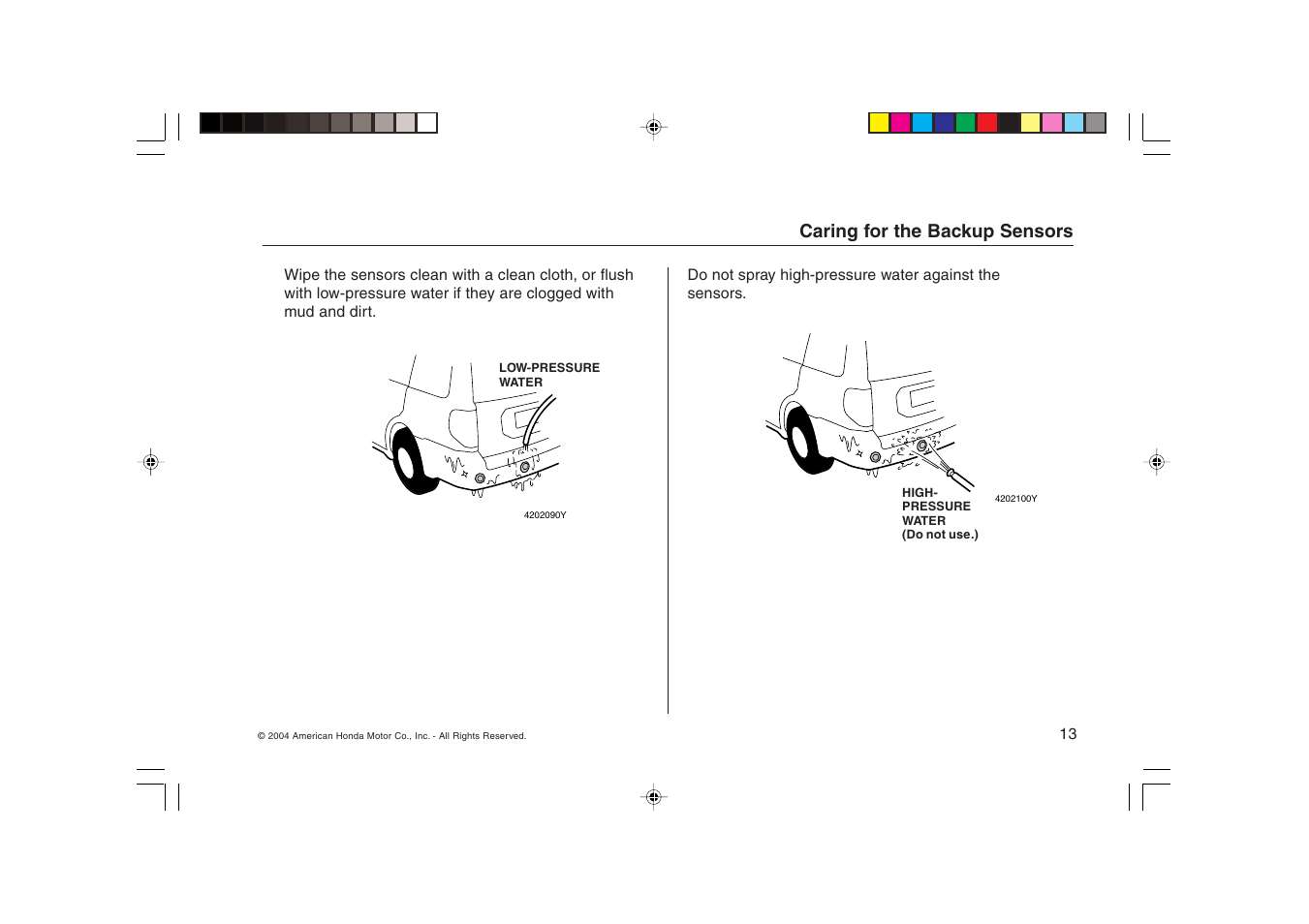 Caring for the backup sensors | HONDA Backup Sensors 08V67-SHJ-1000-81 User Manual | Page 13 / 16