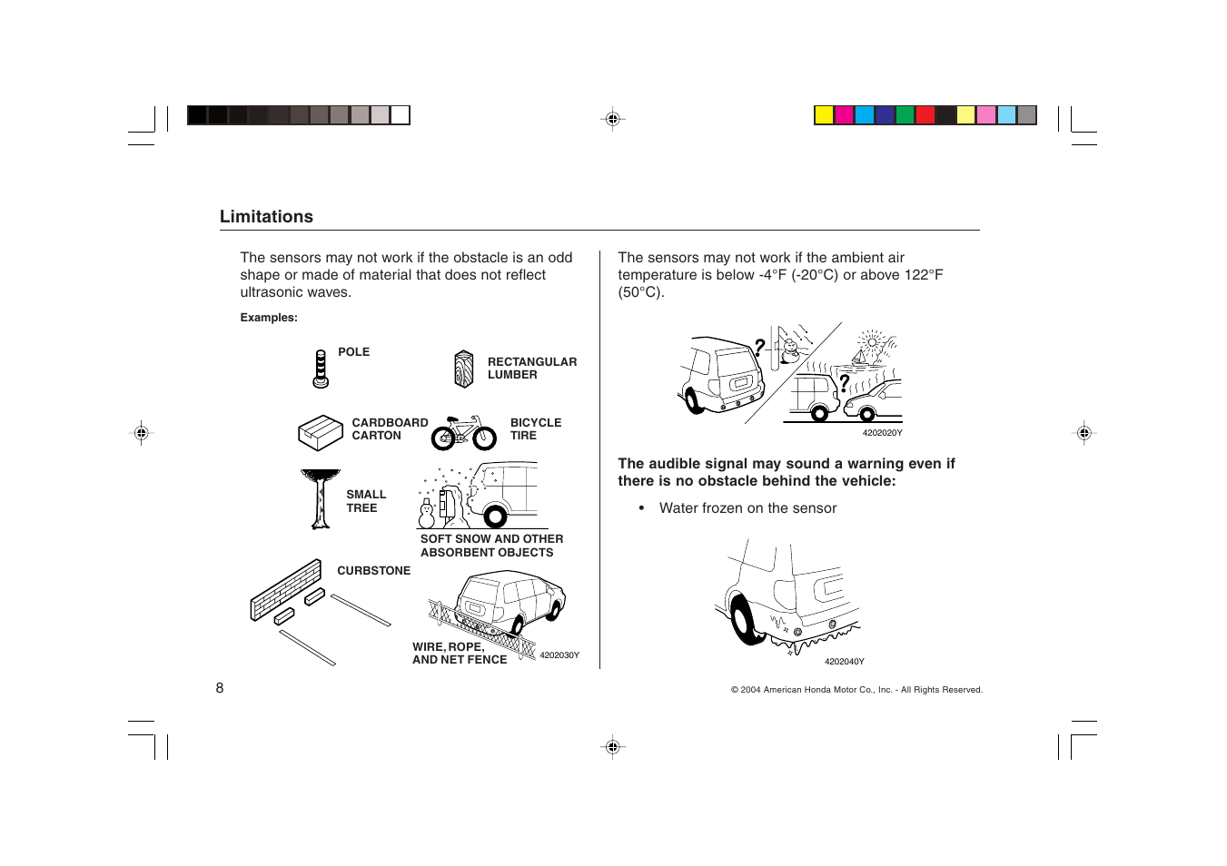 Limitations | HONDA Backup Sensors 08V67-SHJ-1000-81 User Manual | Page 8 / 16
