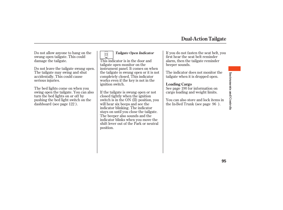 Dual-action tailgate | HONDA 2008 Ridgeline User Manual | Page 101 / 342