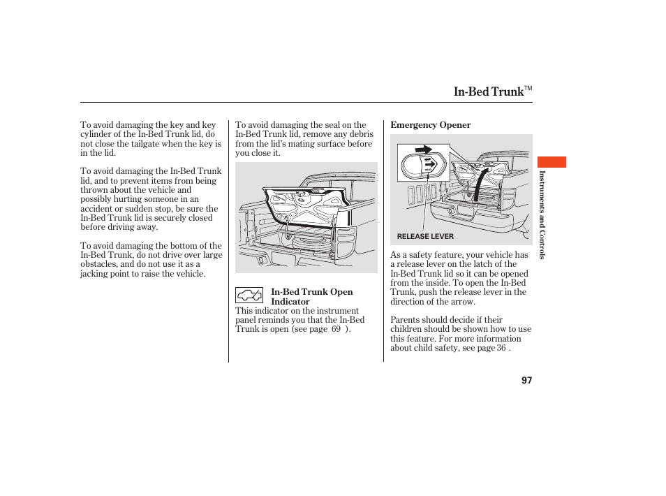 In-bed trunk | HONDA 2008 Ridgeline User Manual | Page 103 / 342