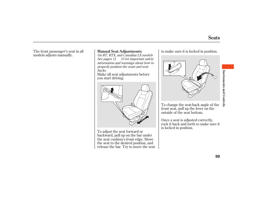 Seats | HONDA 2008 Ridgeline User Manual | Page 105 / 342