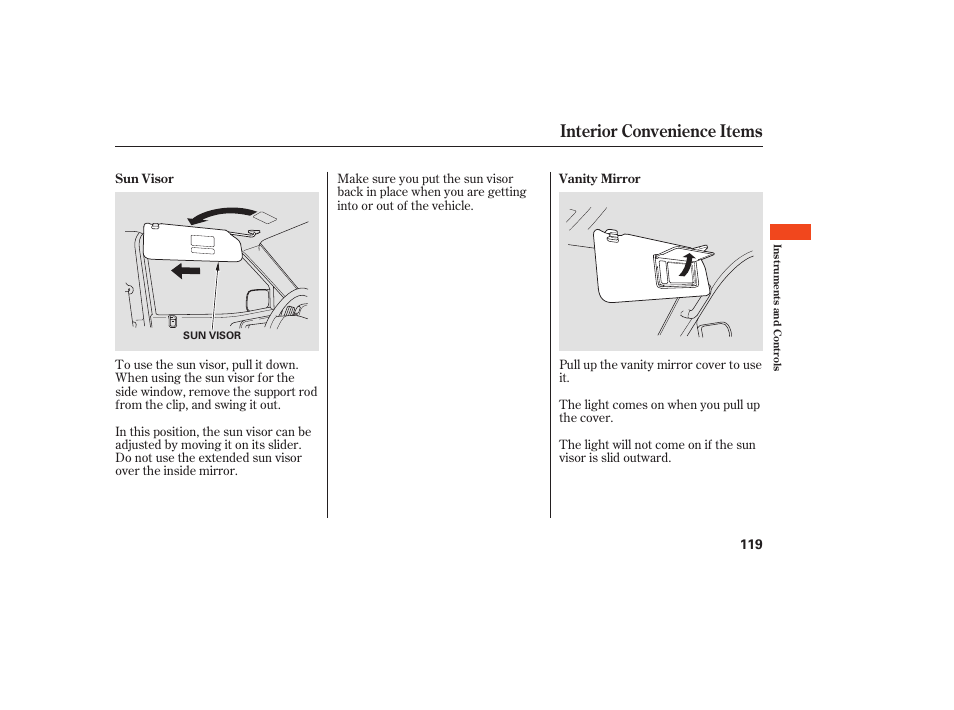 Interior convenience items | HONDA 2008 Ridgeline User Manual | Page 125 / 342