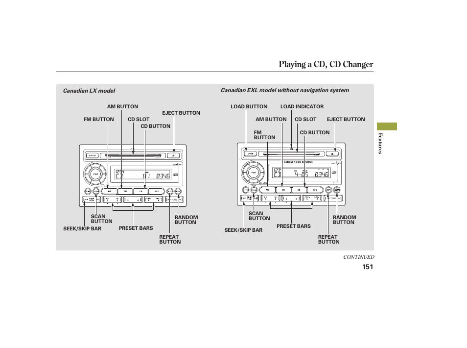 Playing a cd, cd changer | HONDA 2008 Ridgeline User Manual | Page 157 / 342