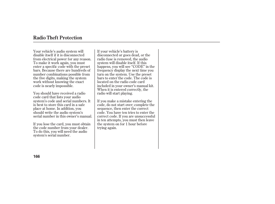 Radio theft protection | HONDA 2008 Ridgeline User Manual | Page 172 / 342