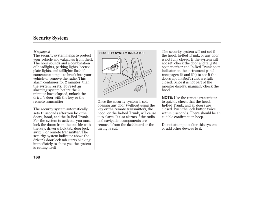 Security system | HONDA 2008 Ridgeline User Manual | Page 174 / 342