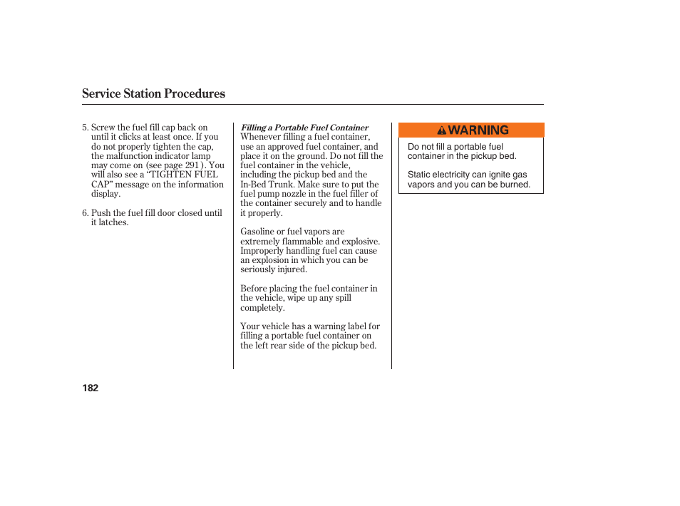 Service station procedures | HONDA 2008 Ridgeline User Manual | Page 188 / 342