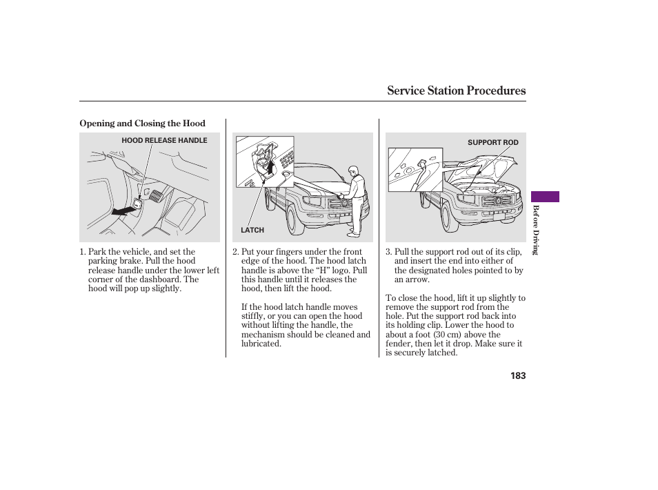 Service station procedures | HONDA 2008 Ridgeline User Manual | Page 189 / 342
