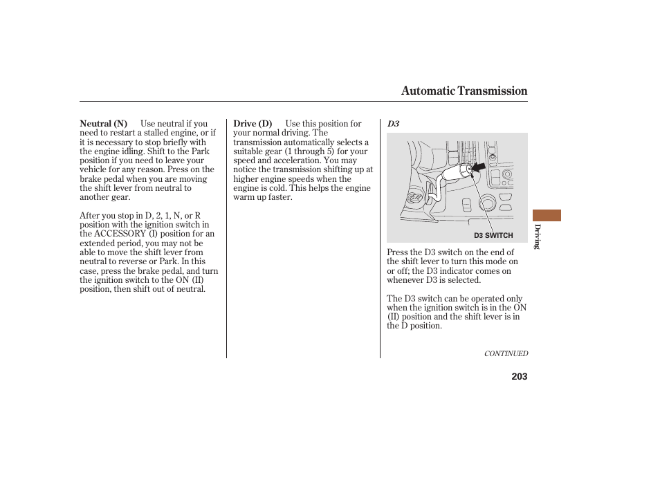 Automatic transmission | HONDA 2008 Ridgeline User Manual | Page 209 / 342