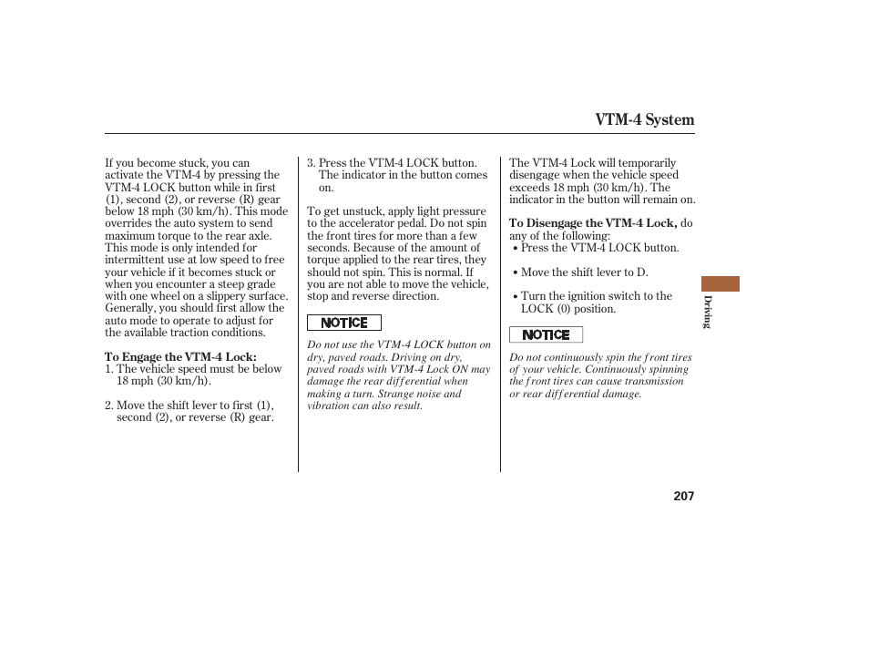 Vtm-4 system | HONDA 2008 Ridgeline User Manual | Page 213 / 342