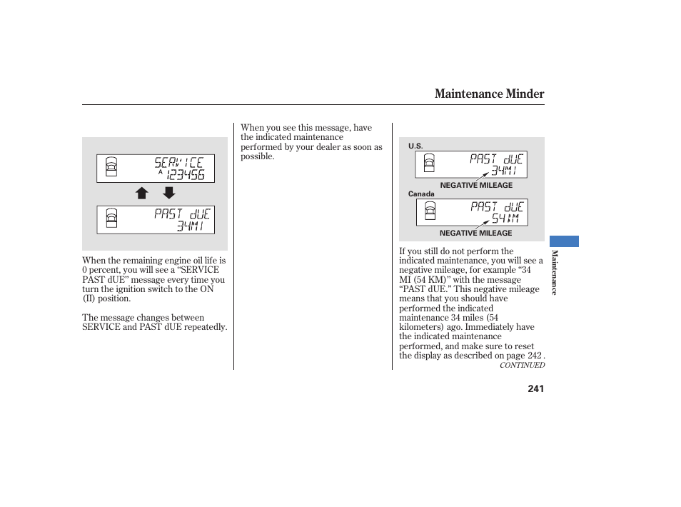 Maintenance minder | HONDA 2008 Ridgeline User Manual | Page 247 / 342
