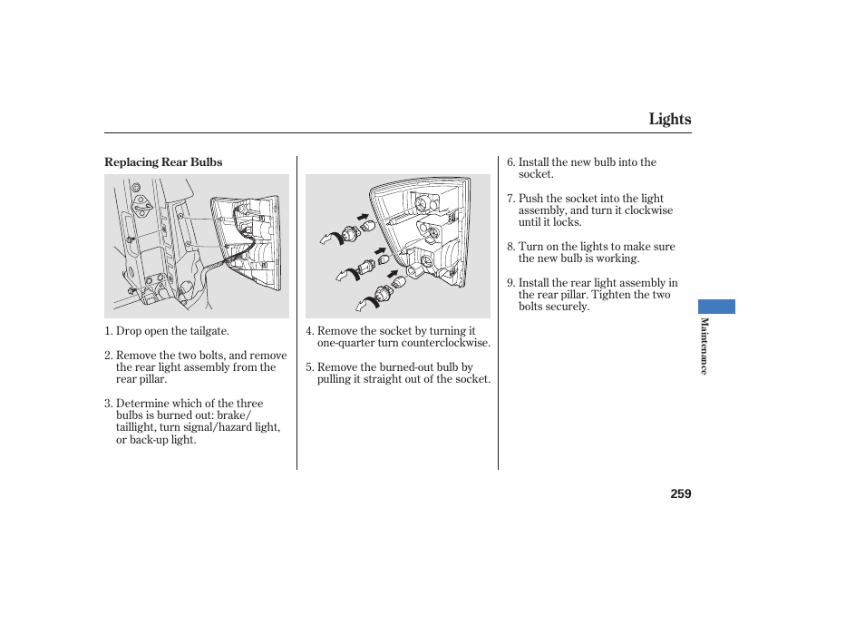 Lights | HONDA 2008 Ridgeline User Manual | Page 265 / 342