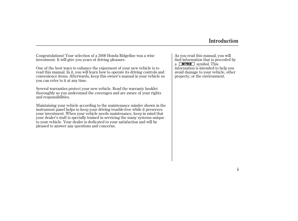 Introduction | HONDA 2008 Ridgeline User Manual | Page 3 / 342