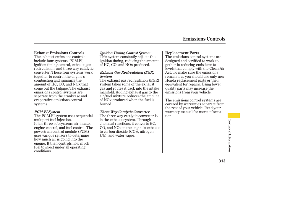 Emissions controls | HONDA 2008 Ridgeline User Manual | Page 319 / 342