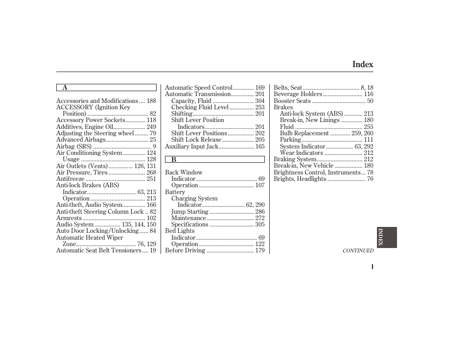 Index | HONDA 2008 Ridgeline User Manual | Page 329 / 342