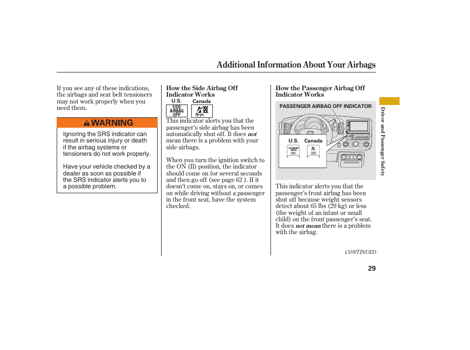 Additional information about your airbags | HONDA 2008 Ridgeline User Manual | Page 35 / 342