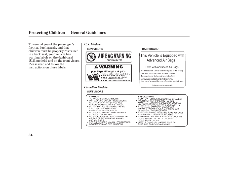 Protecting children general guidelines | HONDA 2008 Ridgeline User Manual | Page 40 / 342