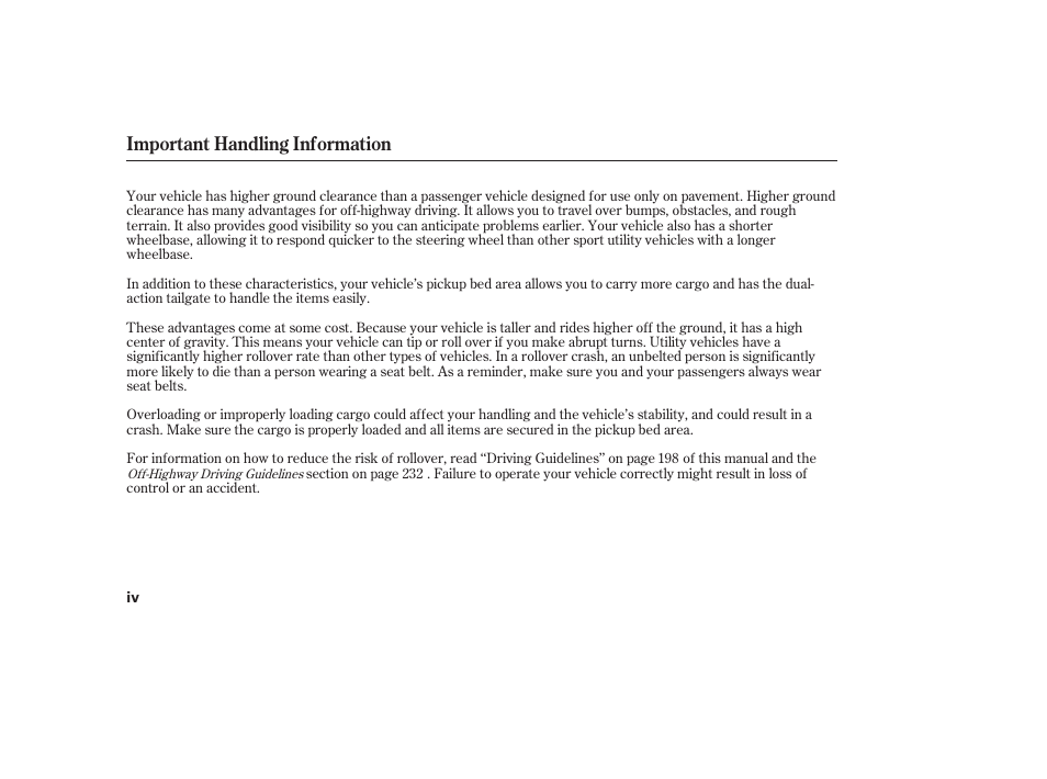 Important handling information | HONDA 2008 Ridgeline User Manual | Page 6 / 342