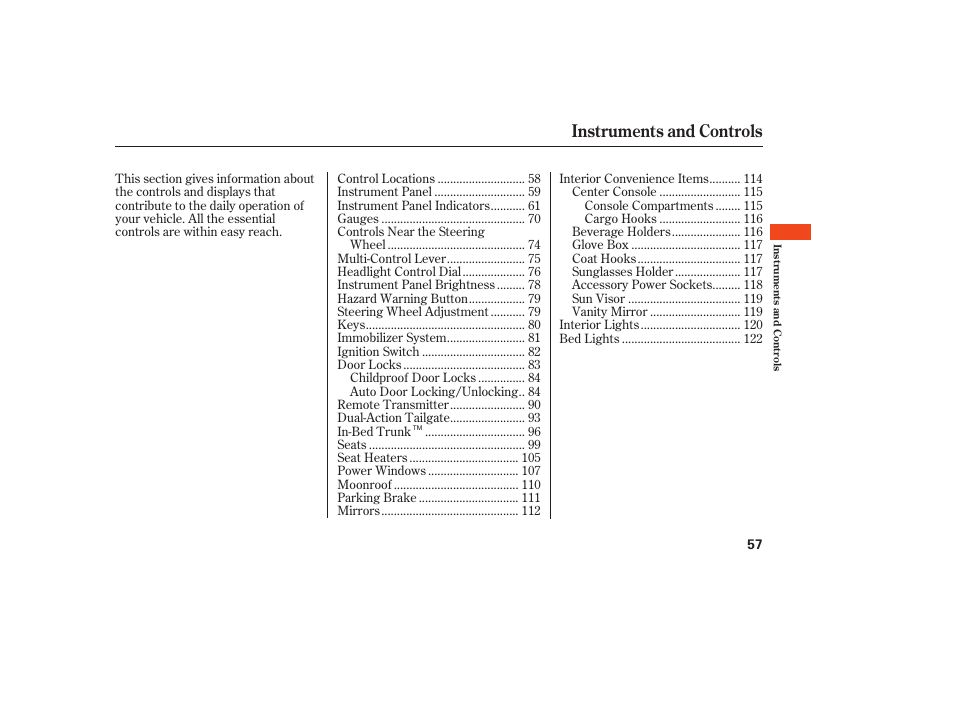 Instruments and controls | HONDA 2008 Ridgeline User Manual | Page 63 / 342